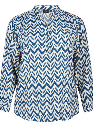 ZizziBlouse met lange mouwen en V-hals, OFF WHITE ZIG ZAG, Packshot image number 0