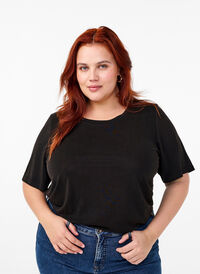 T-shirt van Tencel ™ Modal met ronde hals, Black, Model