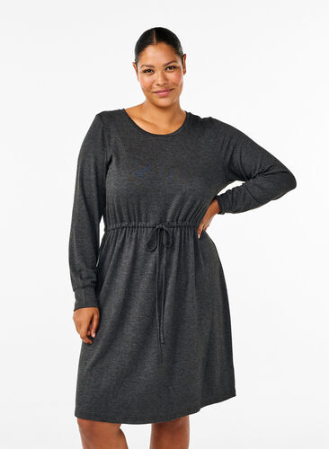 Zizzi Robe en jersey mi-longue avec liens, Dark Grey Melange, Model image number 0