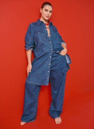 Zizzi Robe en jean avec boutons, Medium Blue Denim, Image image number 0