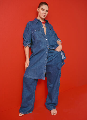 Zizzi Robe en jean avec boutons, Medium Blue Denim, Image image number 0