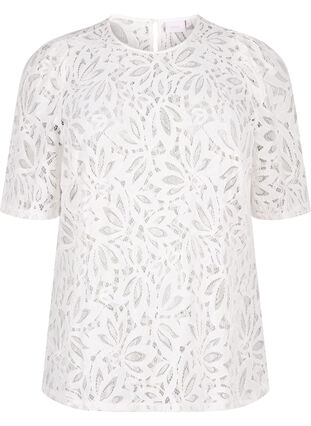 ZizziKanten blouse met korte mouwen, Bright White, Packshot image number 0