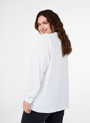 ZizziBlouse met lange mouwen en V-hals, Bright White, Model image number 1