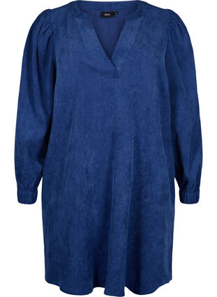 ZizziKorte fluwelen jurk met lange mouwen, Sodalite Blue, Packshot image number 0