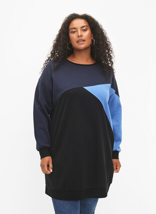 ZizziLang sweatshirt met colorblock, Night S. Color Block, Model image number 0