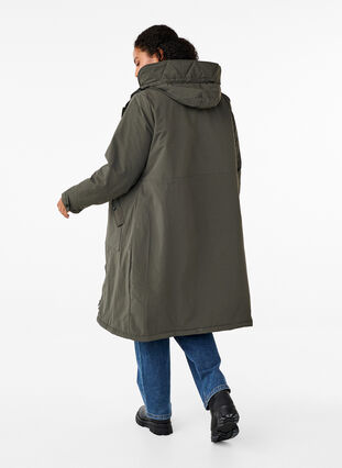 ZizziParka jas met kap en verstelbare taille, Black Olive, Model image number 1