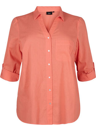 ZizziShirt blouse met knoopsluiting van katoen-linnenmix, Living Coral, Packshot image number 0