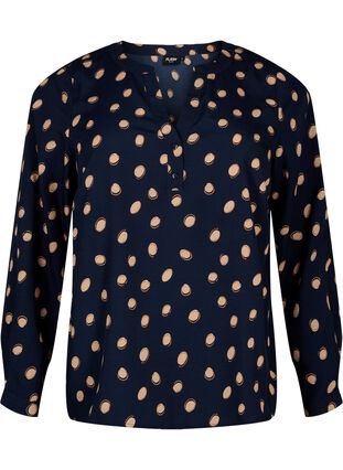 ZizziFLASH - Blouse met lange mouwen en print, Blue Double Dot, Packshot image number 0