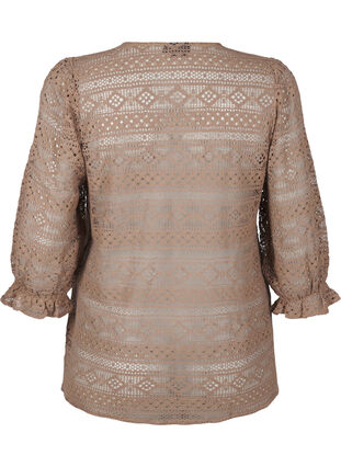 ZizziBlouse met gatenpatroon en 3/4 mouwen, Fossil , Packshot image number 1