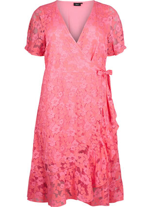 Zizzi Robe cache-cœur avec dentelle et manches courtes, Pink Carnation, Packshot image number 0