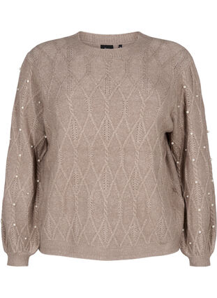 Zizzi Pull en tricot avec motif et perles, Desert Taupe Mel., Packshot image number 0