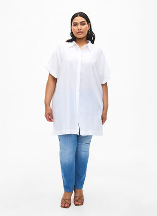 ZizziLang shirt van viscose met korte mouwen, Bright White, Model image number 2