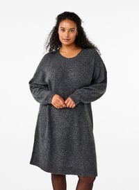 Robe à manches longues en tricot côtelé, Dark Grey Black Mel., Model