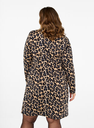 ZizziFLASH - Jurk met lange mouwen en col, Leopard Print, Model image number 1