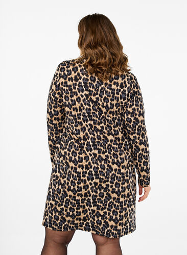 ZizziFLASH - Jurk met lange mouwen en col, Leopard Print, Model image number 1