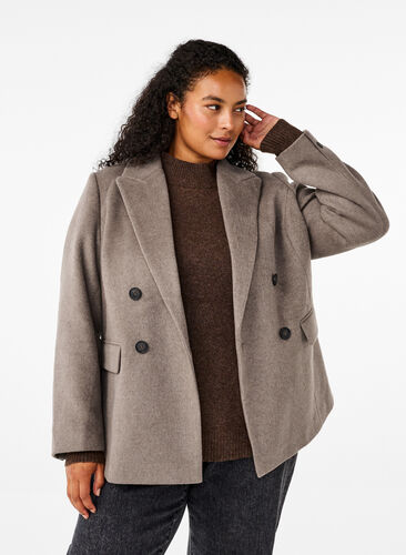 Zizzi Blazer en laine à texture brossée, Desert Taupe Mel., Model image number 0