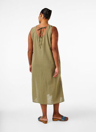 Robe sans manches en mélange de coton avec du lin, Deep Lichen Green, Model image number 1