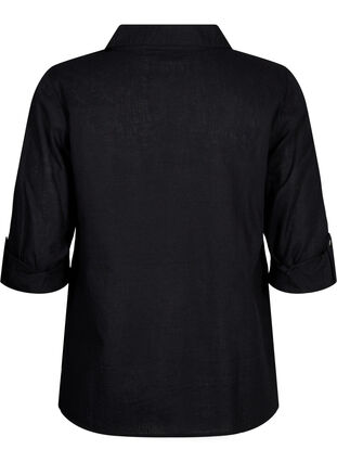 ZizziShirt blouse met knoopsluiting van katoen-linnenmix, Black, Packshot image number 1