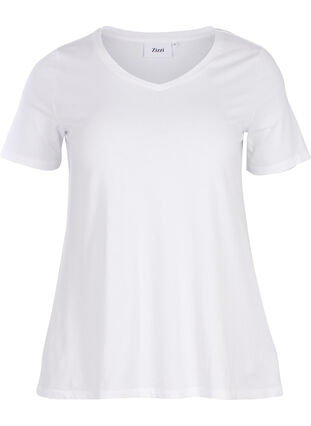 ZizziEffen basic T-shirt van katoen, Bright White, Packshot image number 0