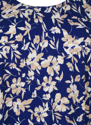 Zizzi Robe en coton à manches courtes avec imprimé floral, Blue W. Beige Flower, Packshot image number 2