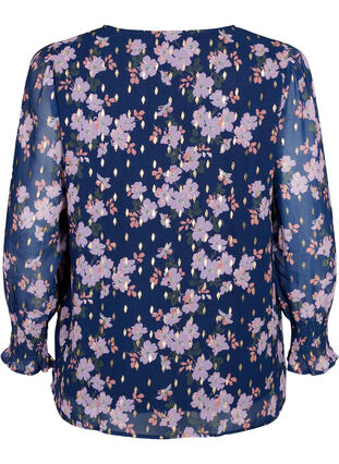 ZizziBloemenblouse met lange mouwen en v-hals, Blue Small Fl. AOP, Packshot image number 1