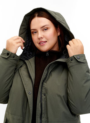 ZizziParka jas met kap en verstelbare taille, Black Olive, Model image number 2