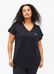 Los trainings-T-shirt met v-hals, Black, Model