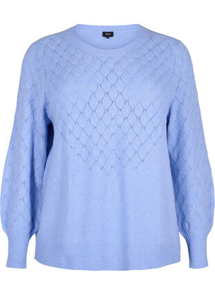 ZizziGebreide blouse met kantpatroon, Cornflower Blue Mel., Packshot image number 0