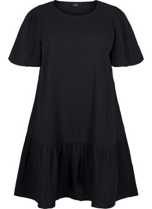 Zizzi Robe à manches courtes en coton à une coupe évasée., Black, Packshot image number 0