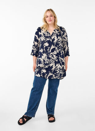 ZizziTuniek met print en 3/4 mouwen, Navy Blazer AOP, Model image number 2