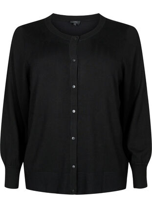 Zizzi Cardigan en tricot avec col rond et boutons, Black, Packshot image number 0