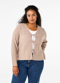 Cardigan en maille avec lien à nouer, Simply Taupe Mel., Model