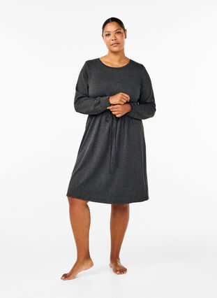 Zizzi Robe en jersey mi-longue avec liens, Dark Grey Melange, Model image number 2