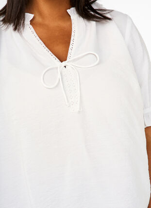 ZizziViscose blouse met korte mouwen en ruches, Bright White, Model image number 2