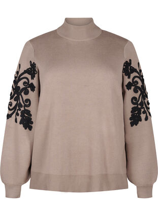 ZizziGebreide blouse met borduursel, Desert Taupe Comb, Packshot image number 0