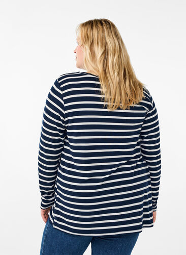 ZizziBlouse met lange mouwen en strepen, Evening Blue Stripe, Model image number 1