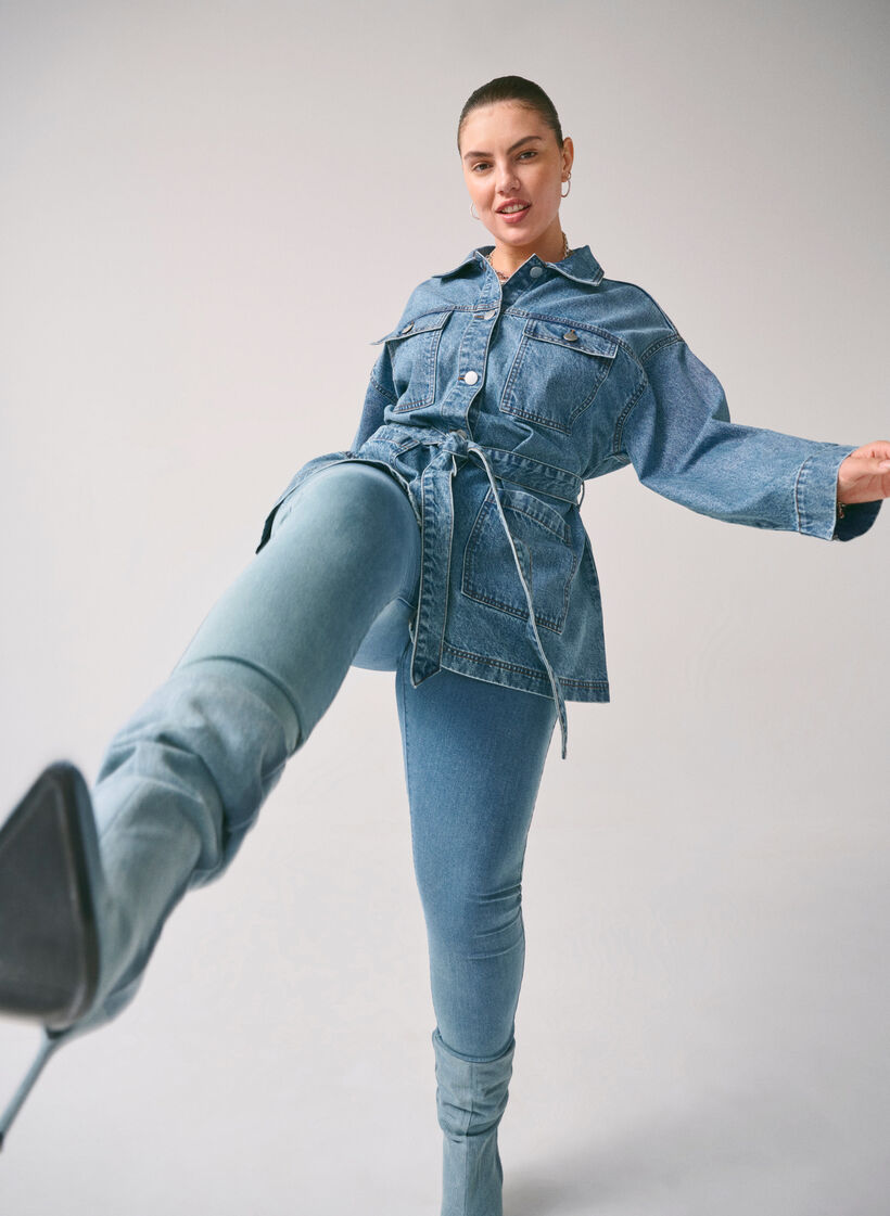 Veste en jean avec une ceinture à nouer, Blue Denim, Image