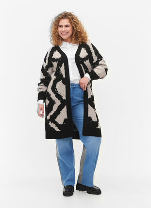 Zizzi Cardigan tricoté à motifs, Black Comb, Model image number 2