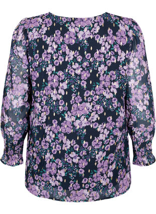 ZizziBloemenblouse met lange mouwen en v-hals, Black Small Fl. AOP, Packshot image number 1