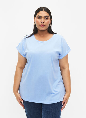 ZizziT-shirt met korte mouwen van katoenmix, Serenity, Model image number 0