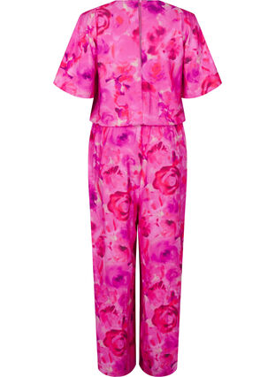 ZizziJumpsuit met bloemenpatroon en mouwen als vleermuisvleugels, Pink Rose AOP, Packshot image number 1