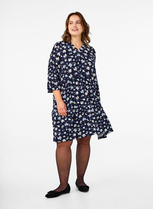 Zizzi Robe courte évasée à imprimé floral, Night Sky AOP, Model image number 2