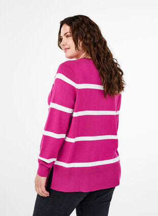 Zizzi Chemisier tricot en viscose avec des rayures, Fuchsia Red Comb, Model image number 1