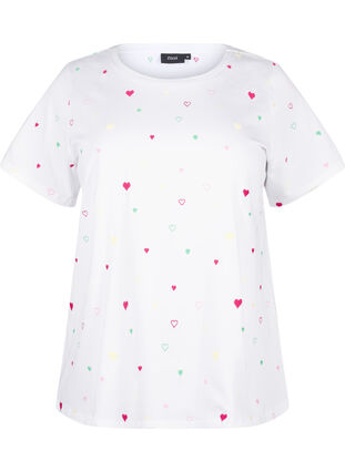 Zizzi T-shirt en coton biologique avec des cœurs, White Heart Emb., Packshot image number 0