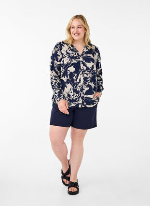 ZizziShirt met lange mouwen, print en V-hals, Navy Blazer AOP, Model image number 2