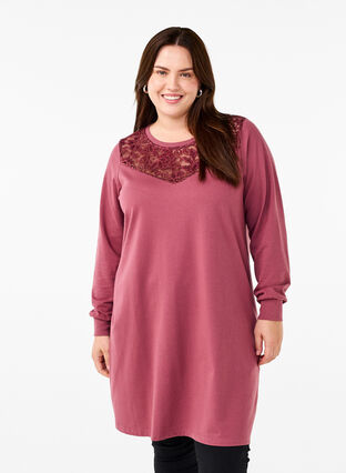 Zizzi Robe courte avec détails en dentelle, Rose Brown, Model image number 0