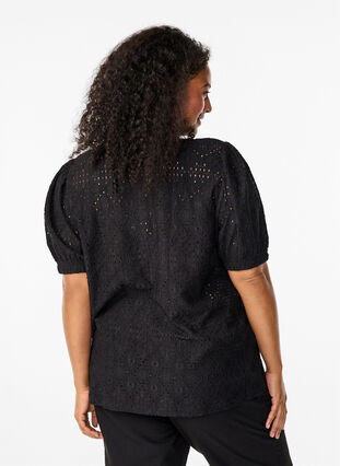 ZizziBlouse met korte mouwen en patroon met kant, Black, Model image number 1