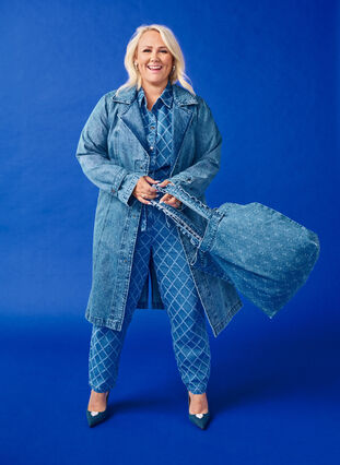 ZizziDenim trenchcoat met riem, Blue Denim, Model image number 0