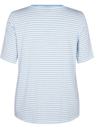 Zizzi T-shirt rayé en Lyocell à col rond, B White Dusk Blue St, Packshot image number 1