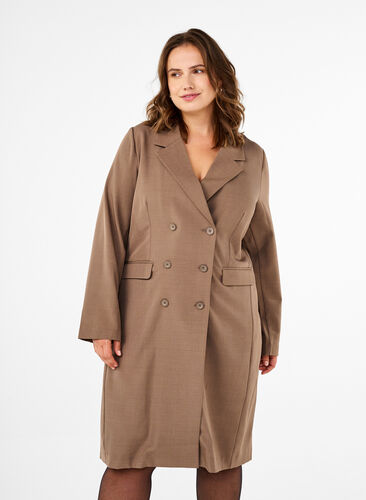 Zizzi Robe blazer croisée, Walnut, Model image number 0